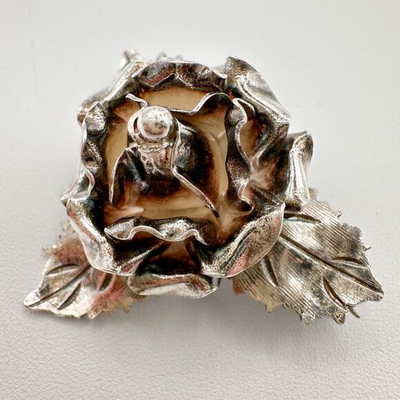 Taxco Mexico Silver Rose Brooch | 980 Floral Elegant Pin | Signed TB-51 - Picture 6 of 12